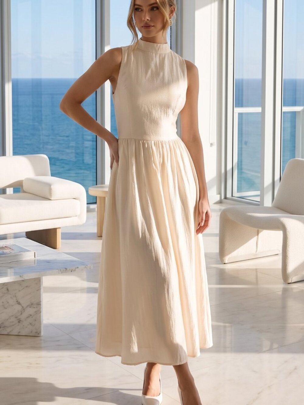 NWT LULUS Rivia ivory mock neck open back dress XL